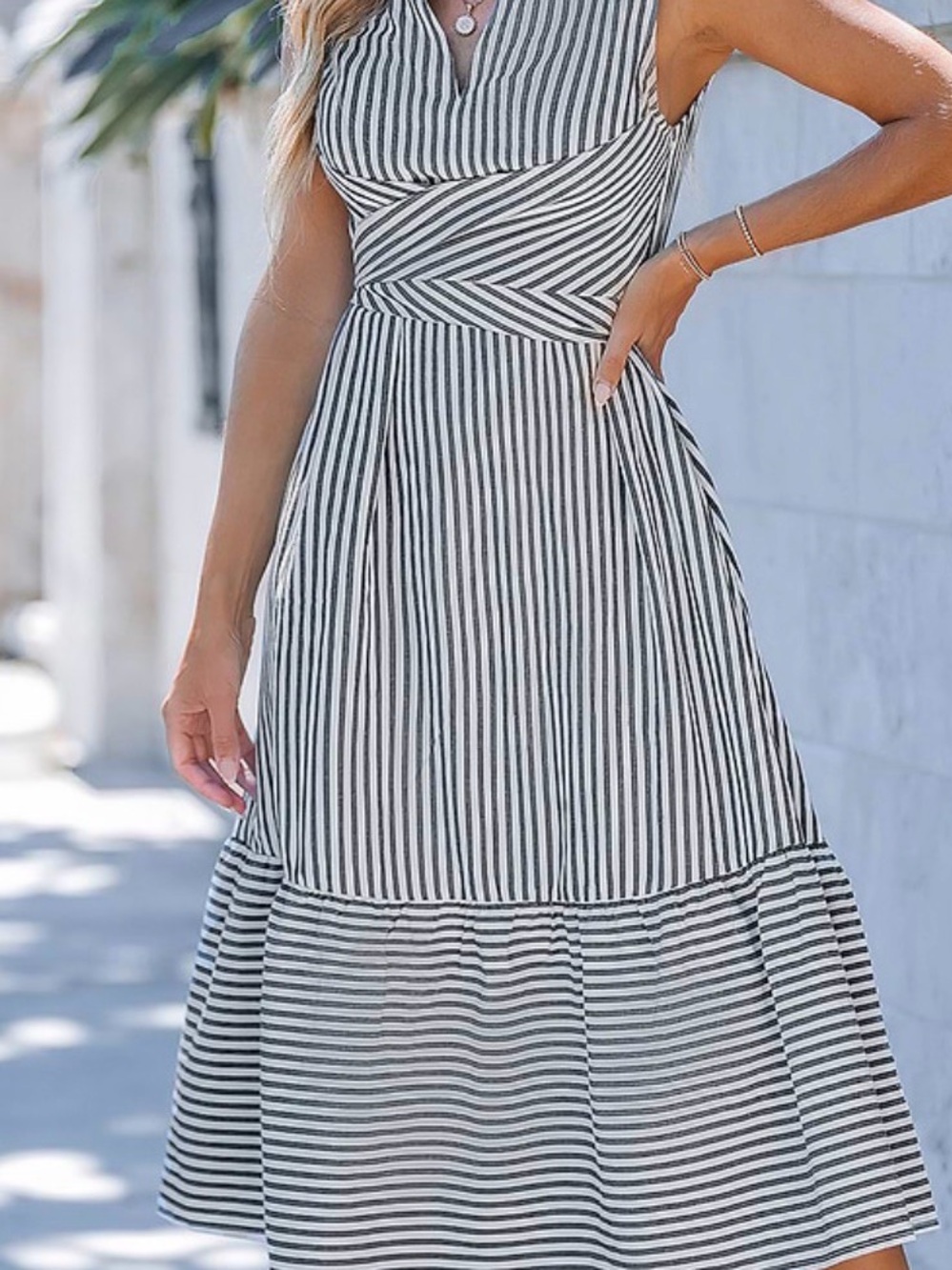 Cupshe Black and White Striped Tie-Front Midi Dress